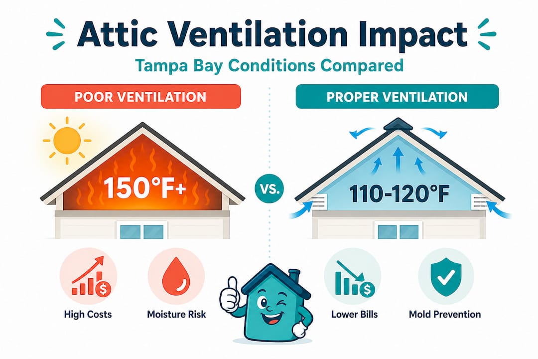 Infographic comparing attic ventilation effects