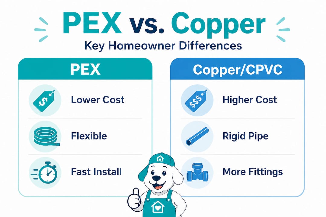 PEX versus copper and CPVC infographic, main features compared