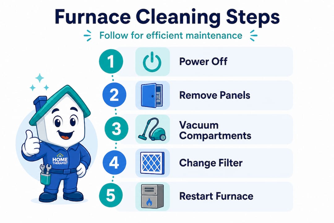Vertical step-by-step furnace cleaning infographic