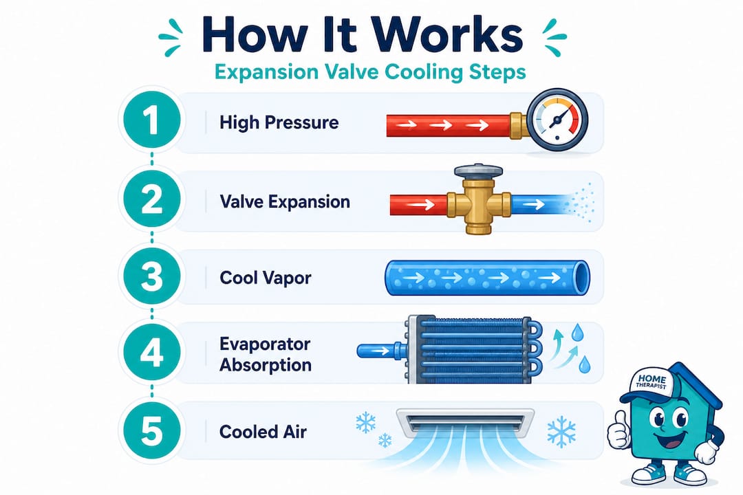 Infographic showing expansion valve cooling steps