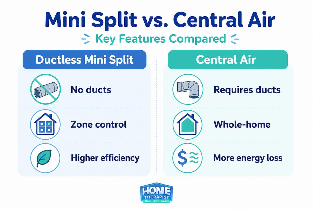 Infographic comparing mini splits vs central air