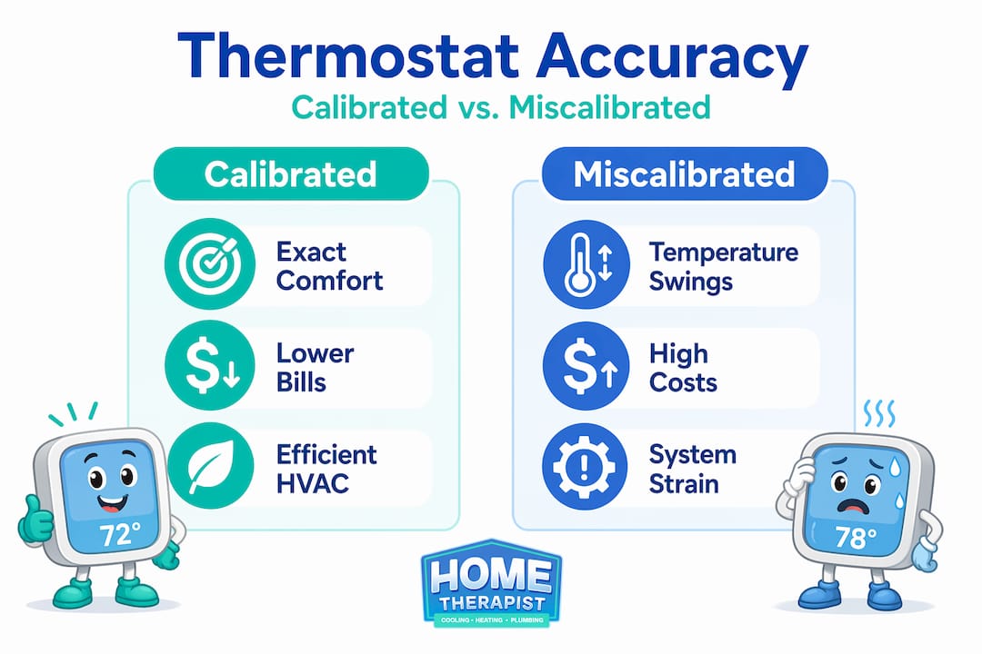 Infographic comparing calibrated and miscalibrated thermostats