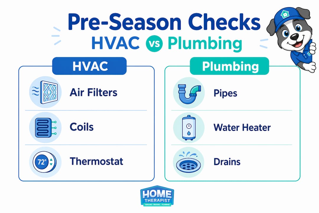 Infographic comparing HVAC and plumbing maintenance points