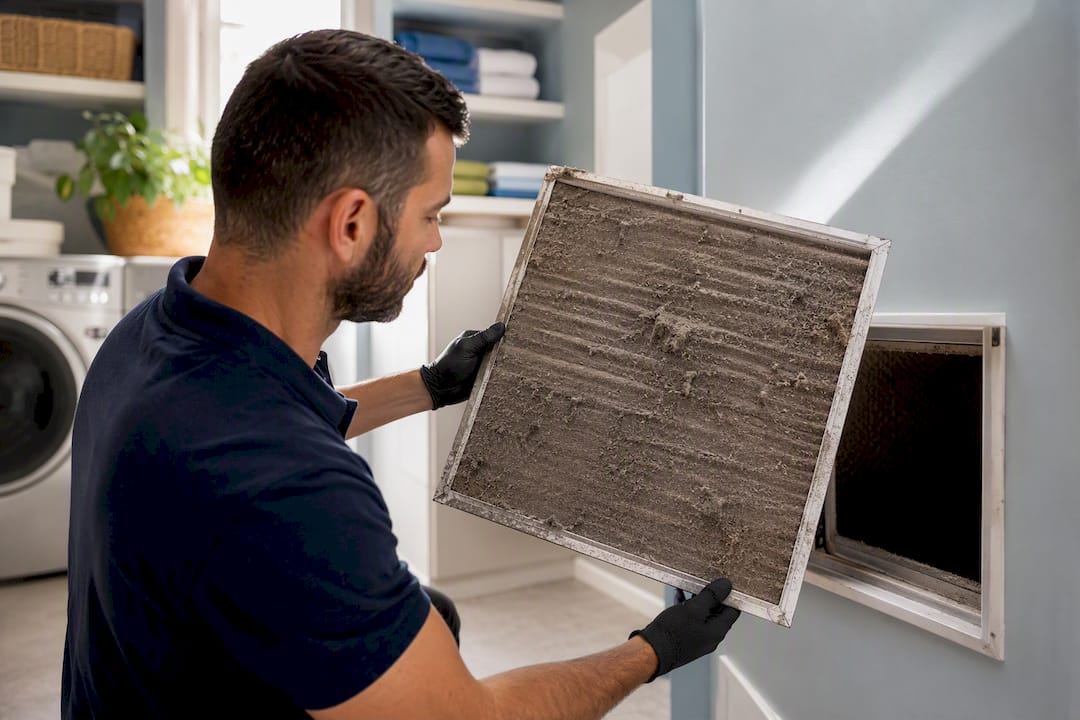 Dusty air filter with handwritten date