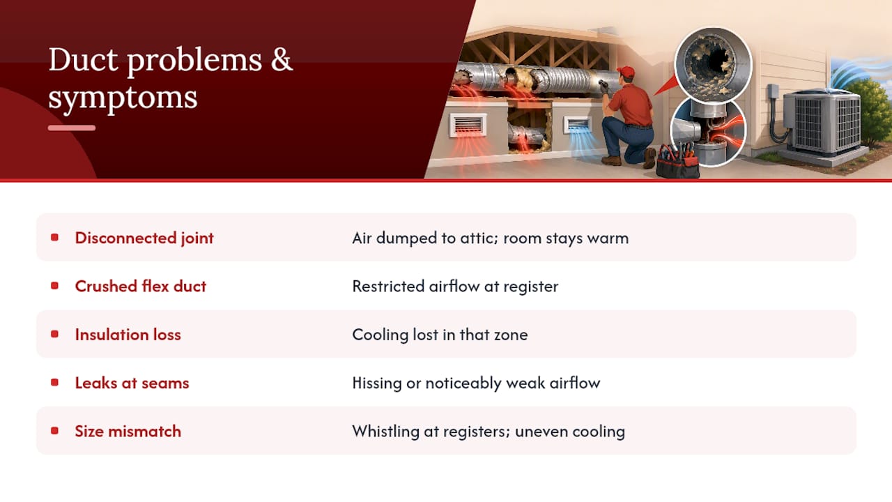 Diagram of common air duct problems and symptoms