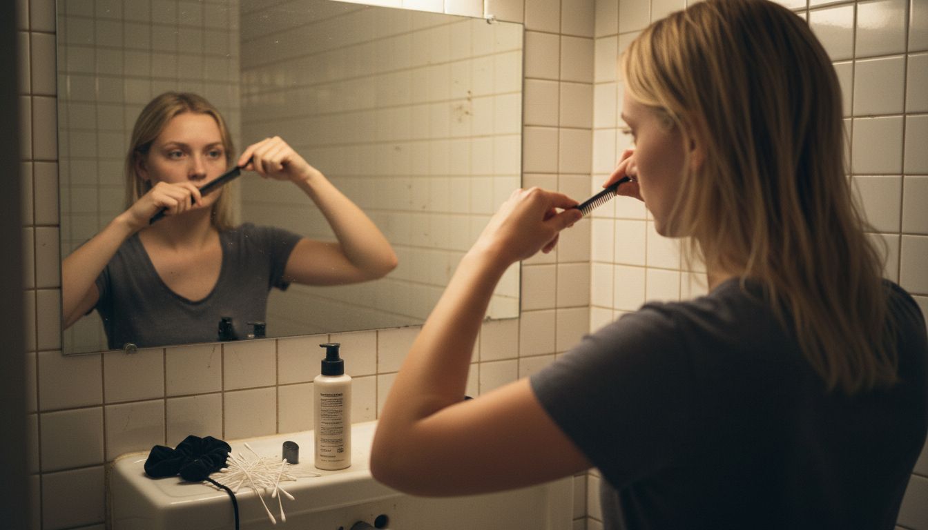 Woman parts hair with comb before extensions