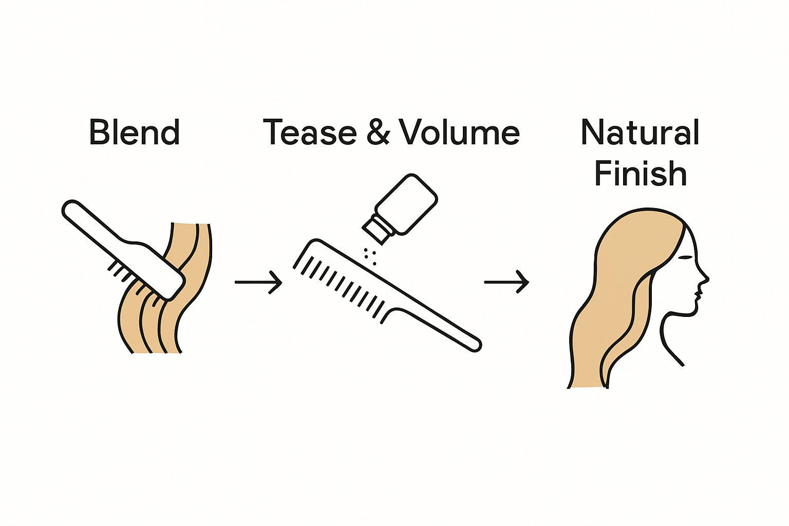 Three steps for blending hair extensions