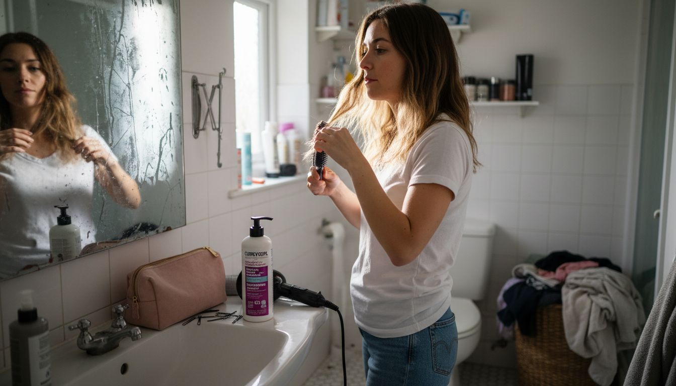 Woman maintaining face framing hair extensions