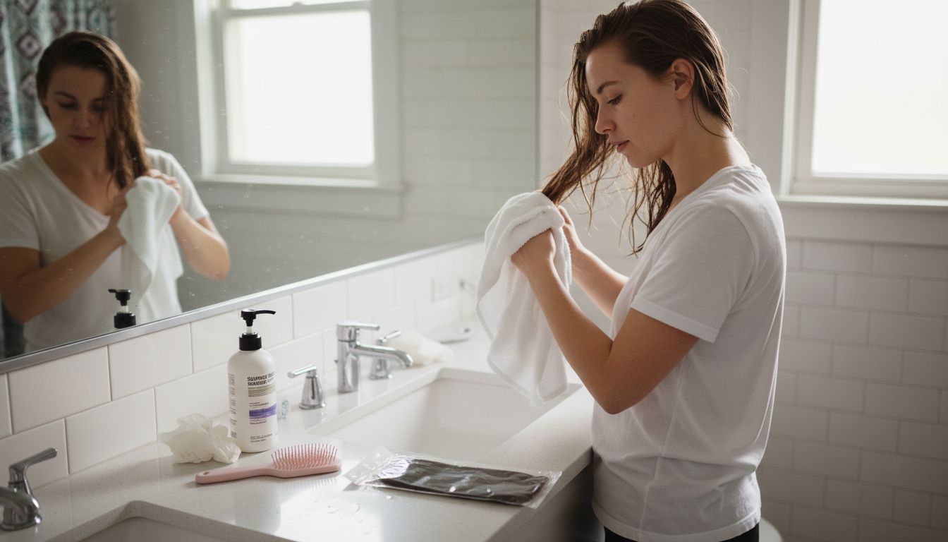 Woman preps hair for extension application