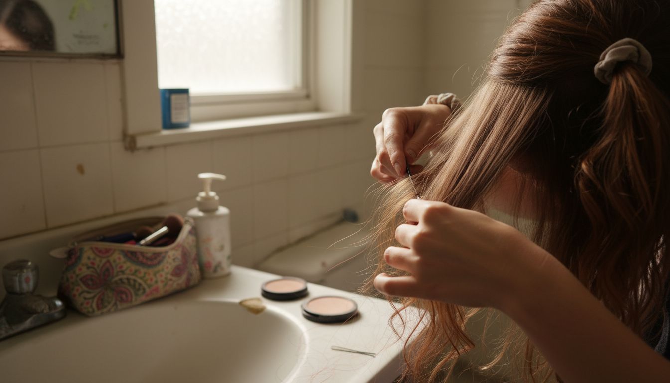 Hands sectioning hair for clip-in extensions