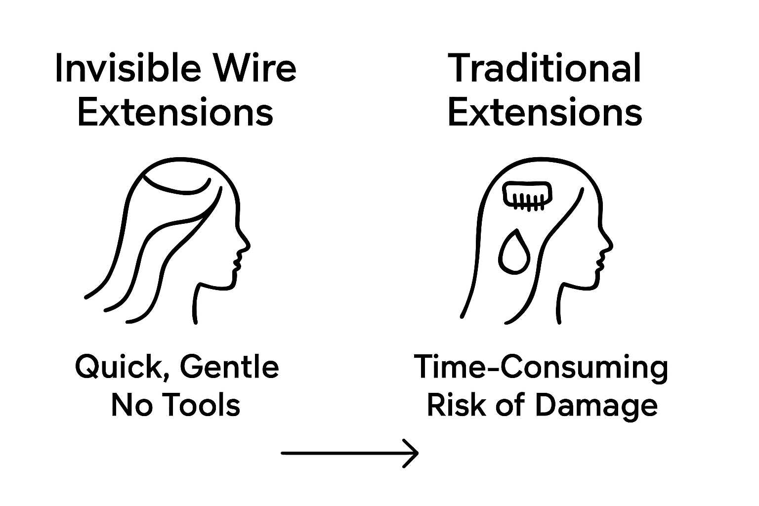 Comparison infographic invisible wire vs traditional extensions