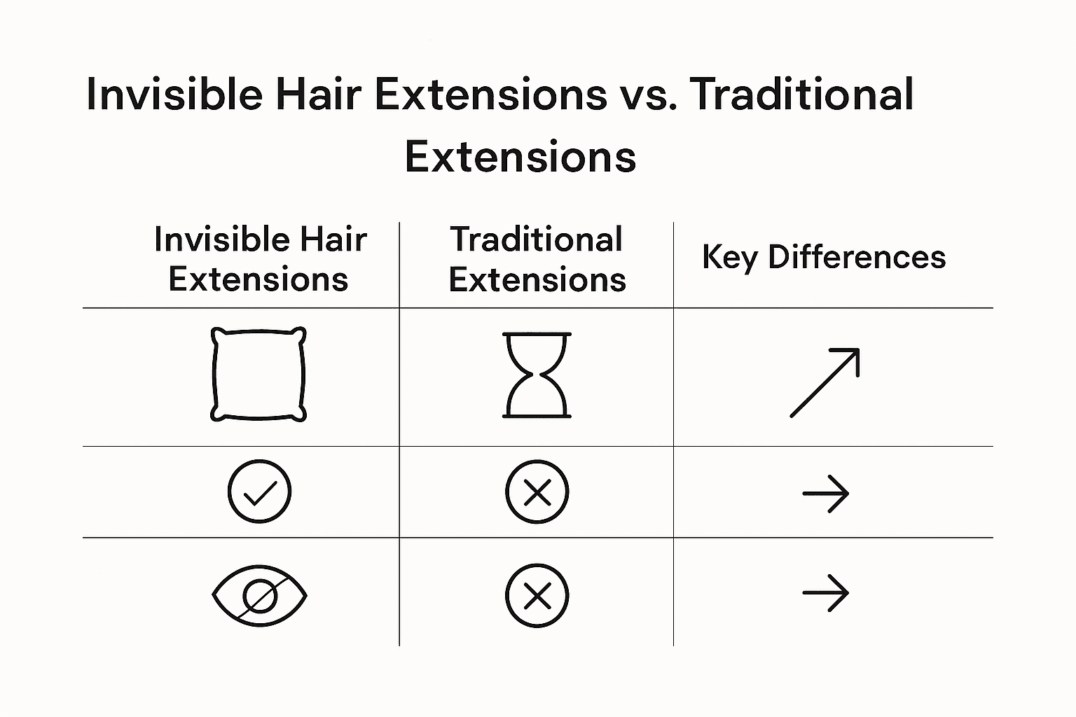 Infographic comparing invisible and traditional hair extensions