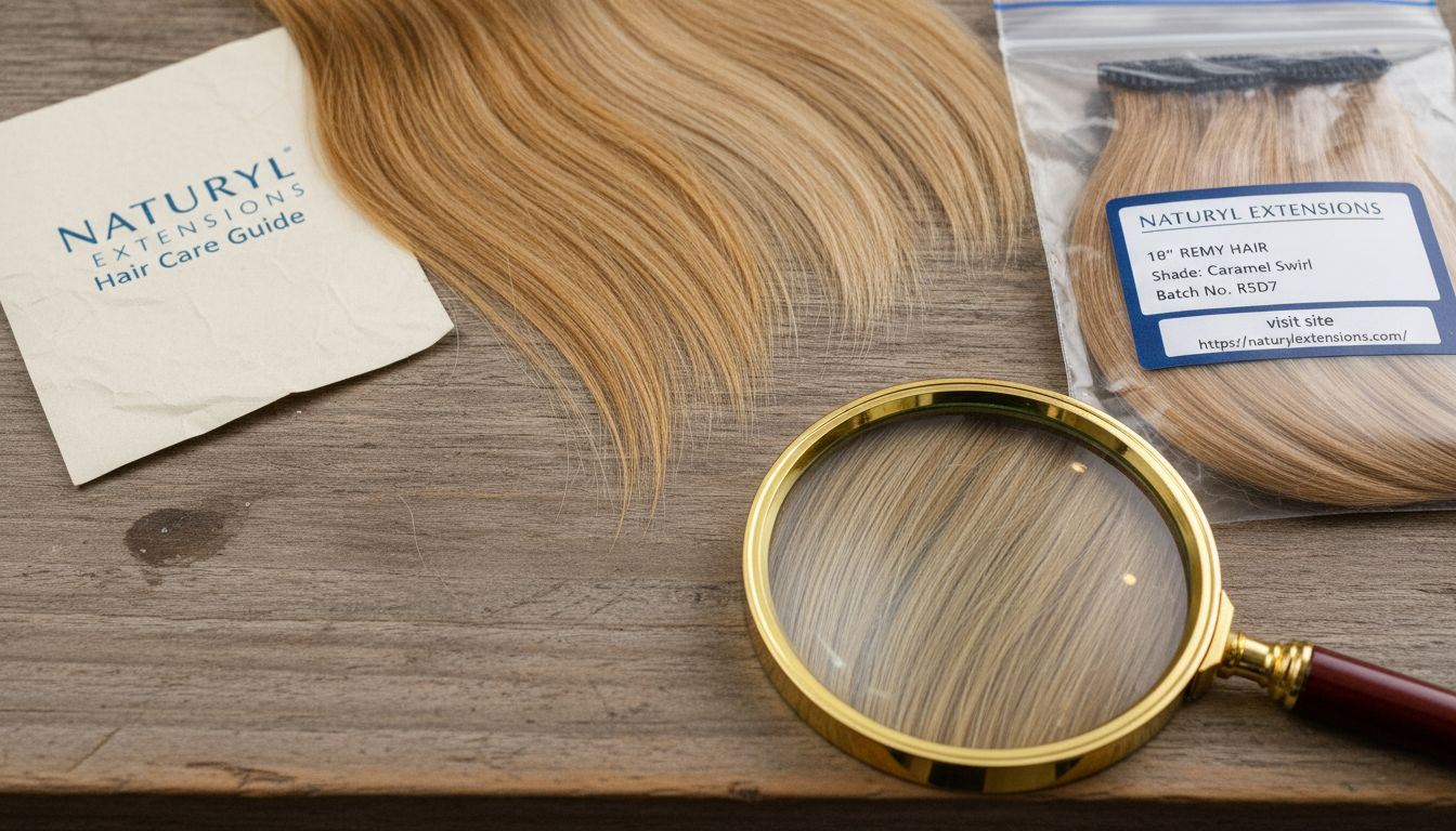 Closeup of Remy hair strands on counter