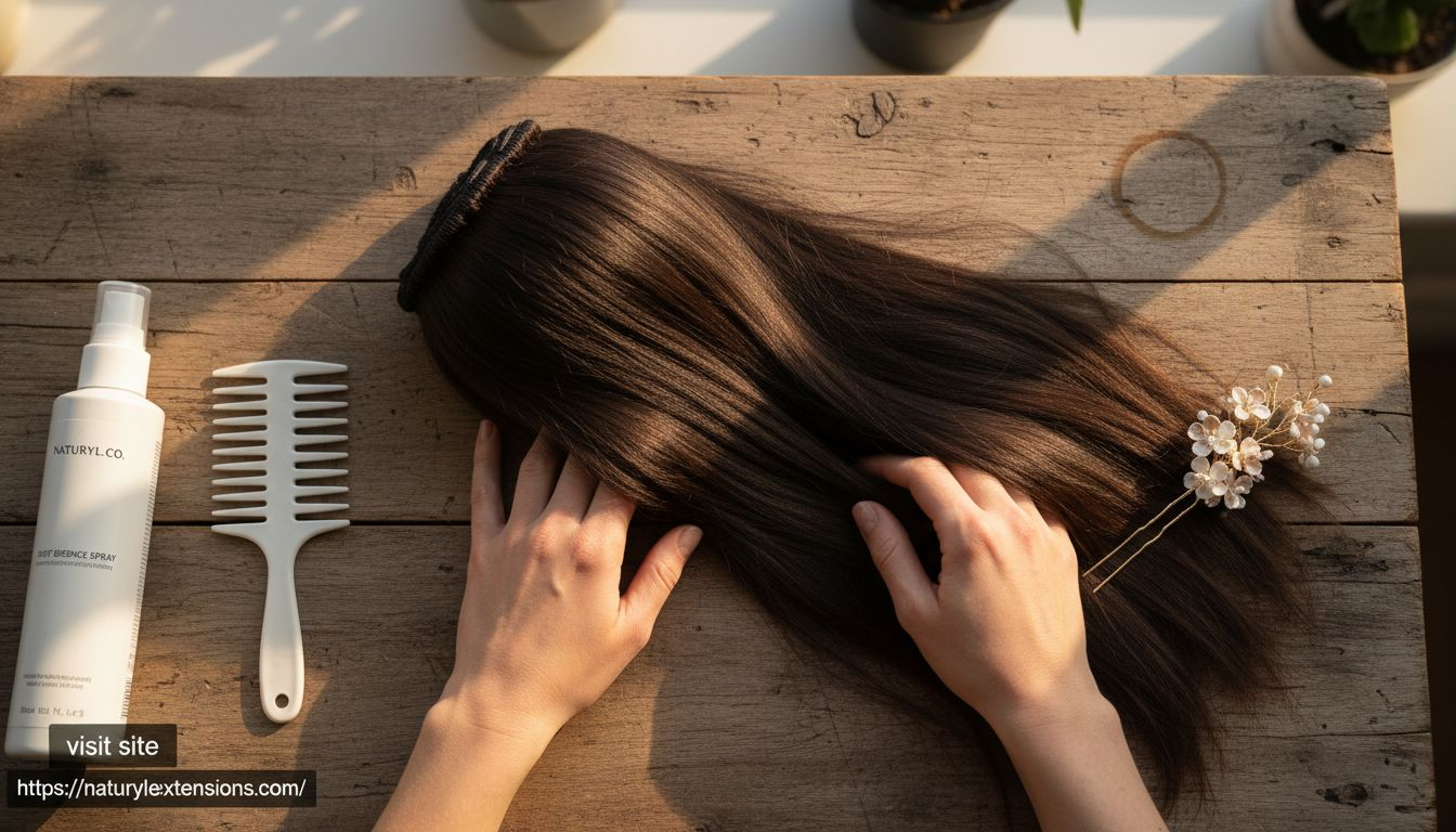Closeup hands holding Remy hair texture