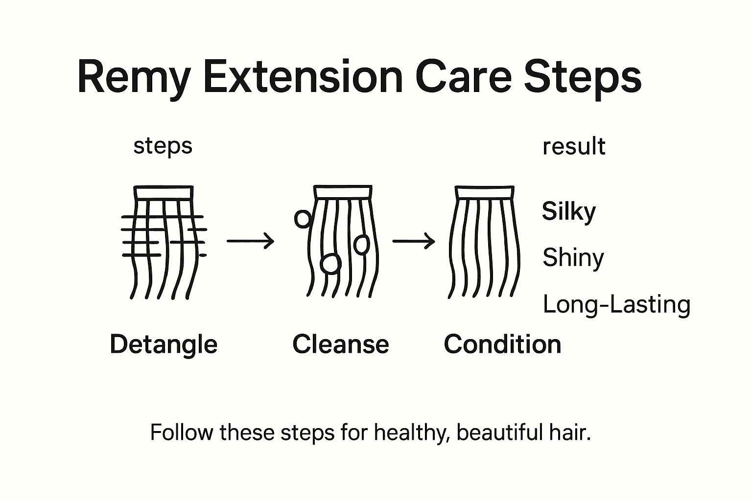 Infographic with Remy extension care steps and results