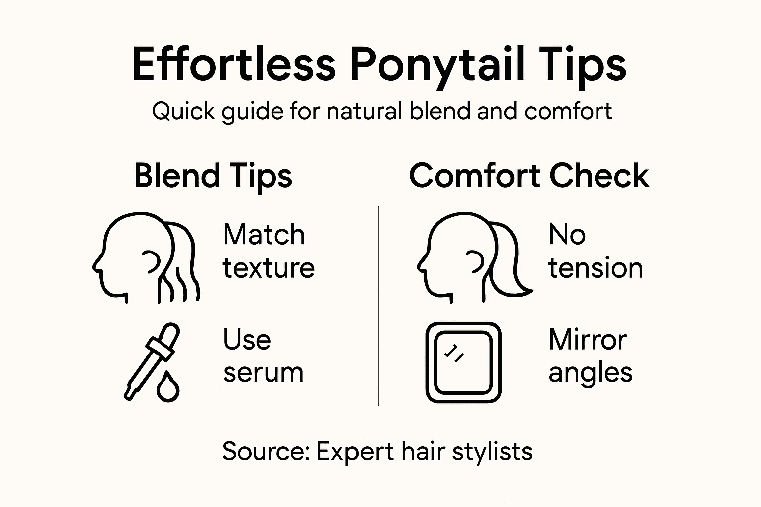 Infographic on blending and comfort for ponytail extensions