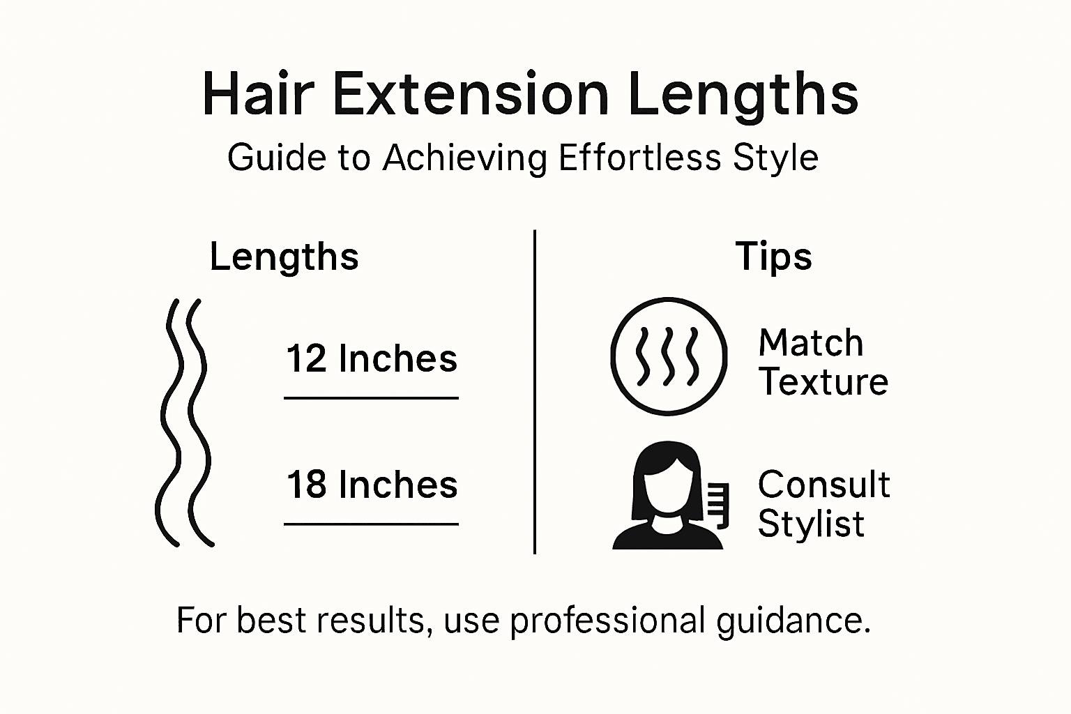 Infographic showing main hair extension lengths and tips