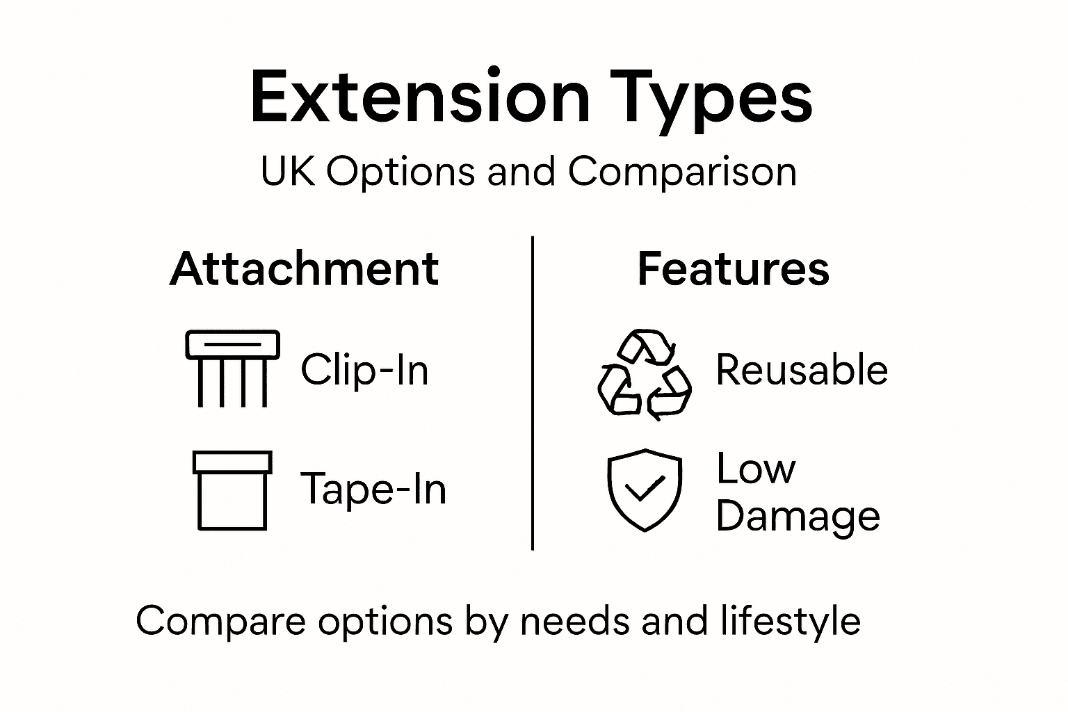 Infographic showing extension types and features comparison