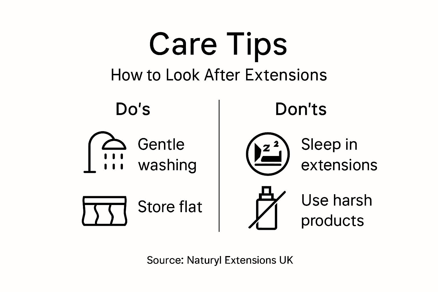 Infographic on caring for temporary hair extensions