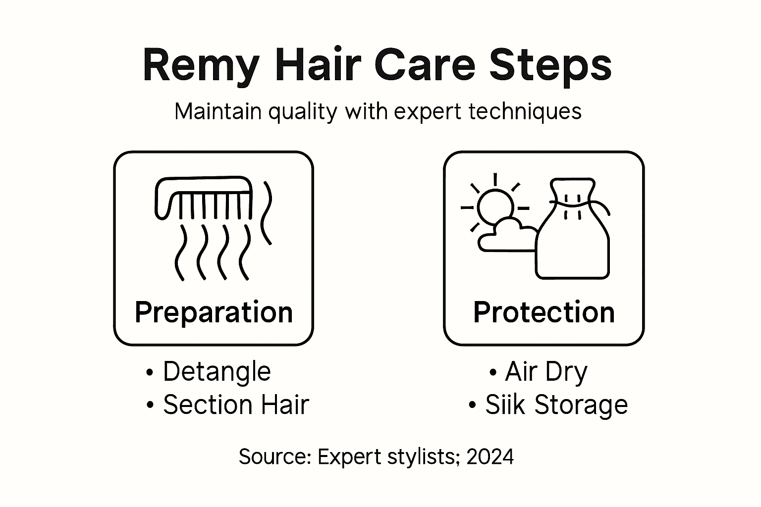 Infographic with Remy hair care steps and tips