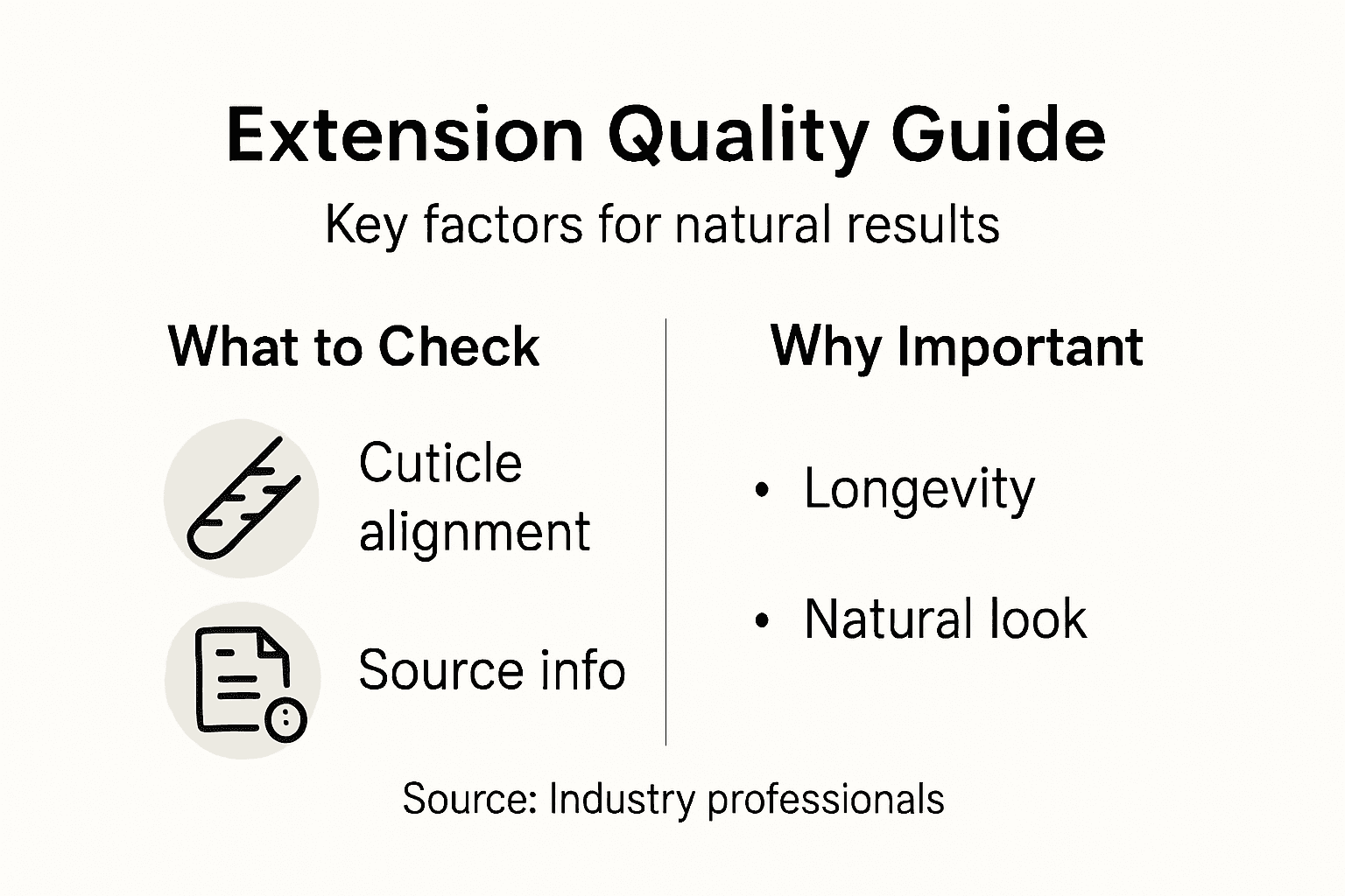 Infographic outlining hair extension quality checks