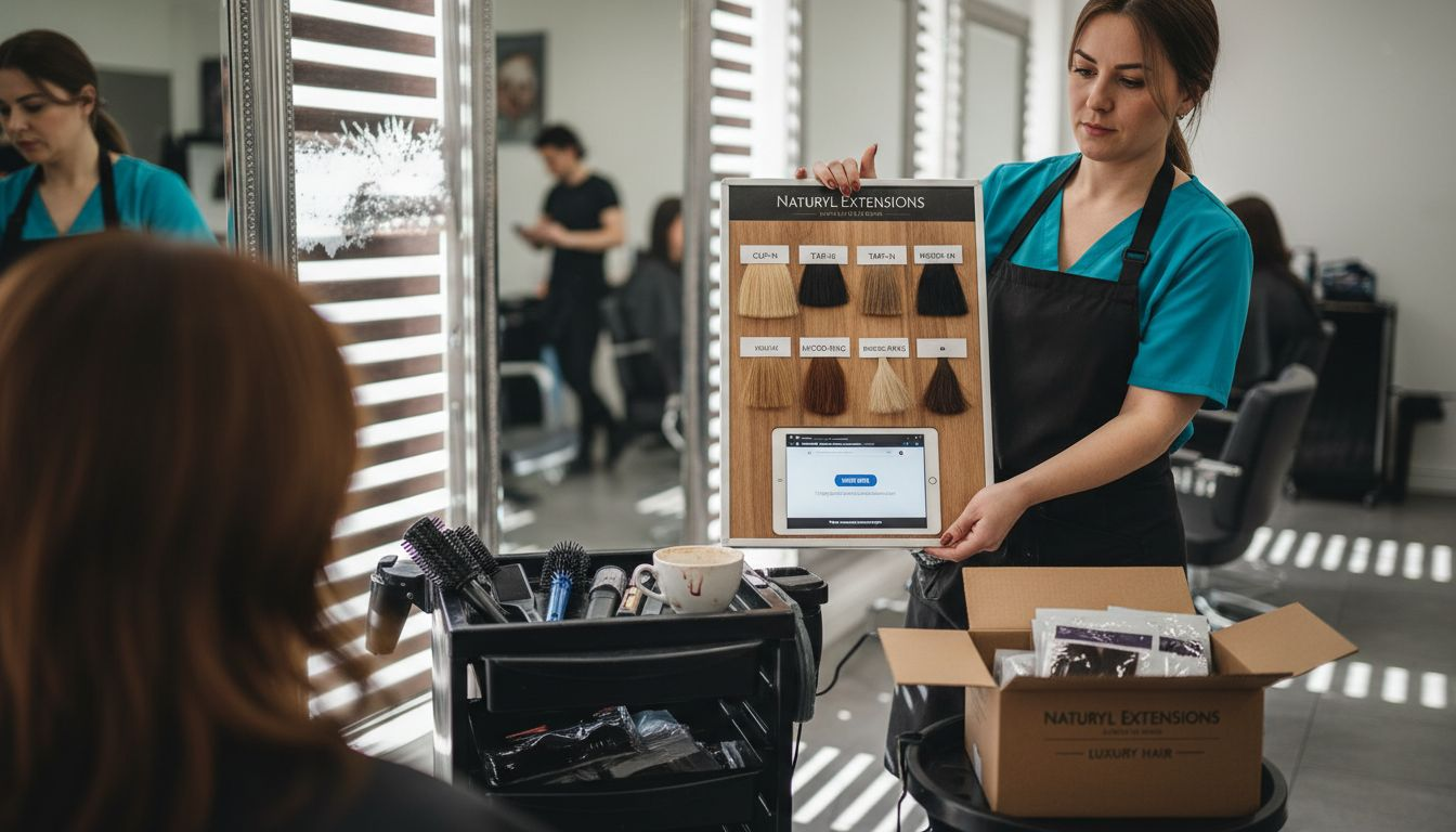 Stylist showing hair extension types