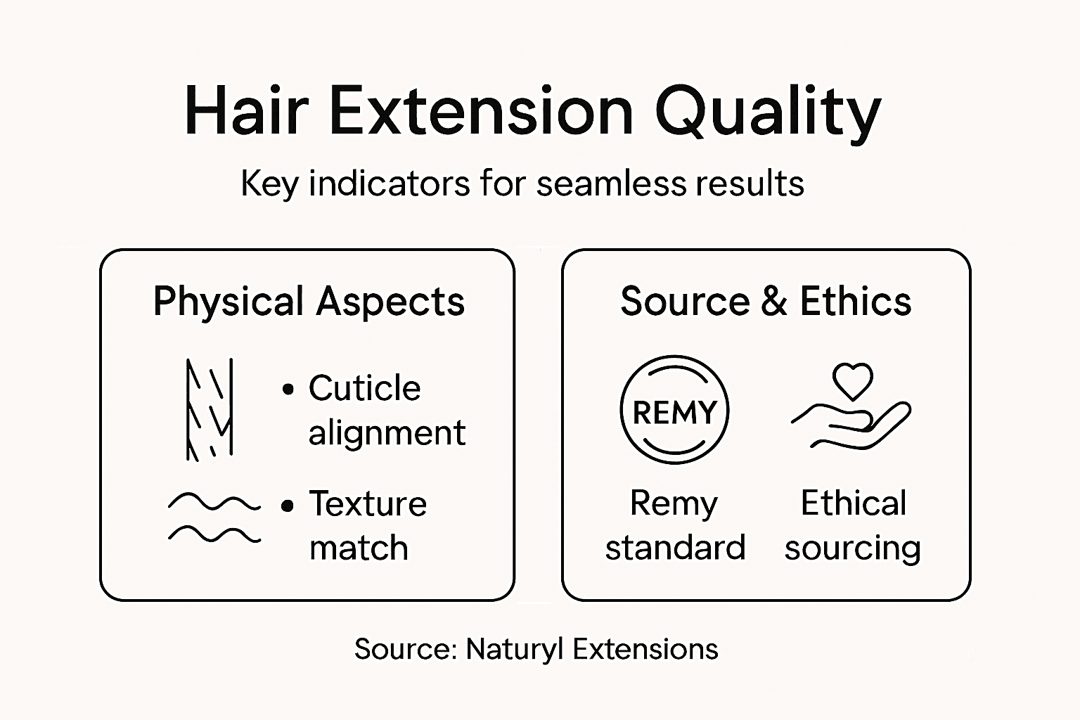 Infographic showing hair extension quality indicators