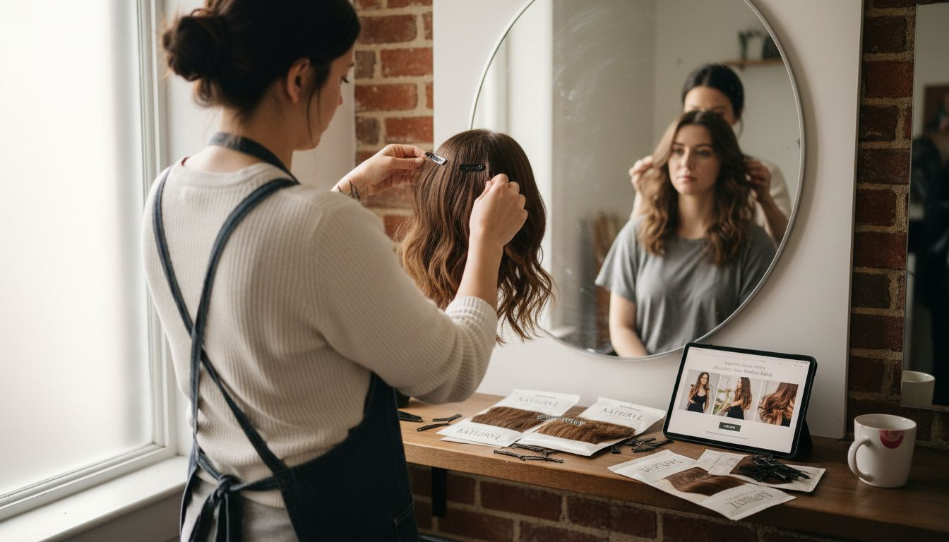 Stylist applying medium-weight hair extensions