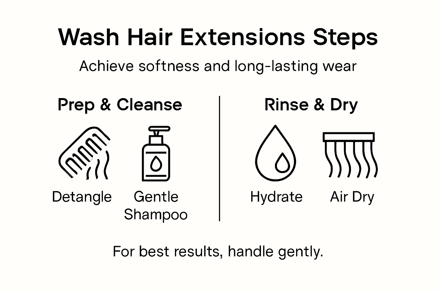 Infographic summarizing hair extension washing steps
