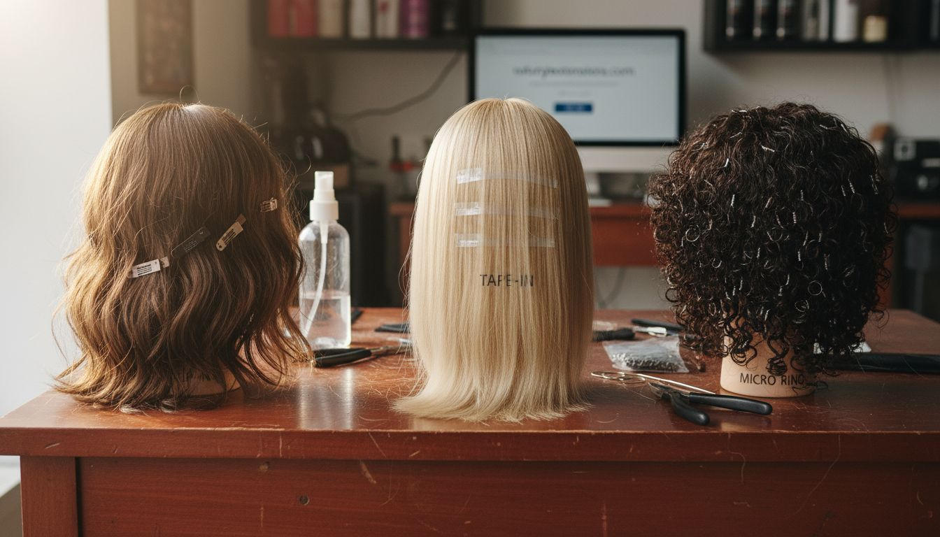 Mannequins showing three UK hair extension types