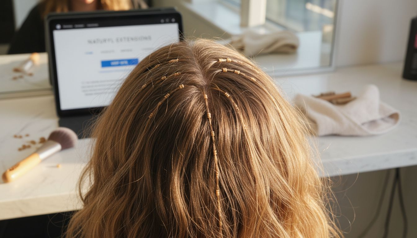 Close-up of micro hair extensions