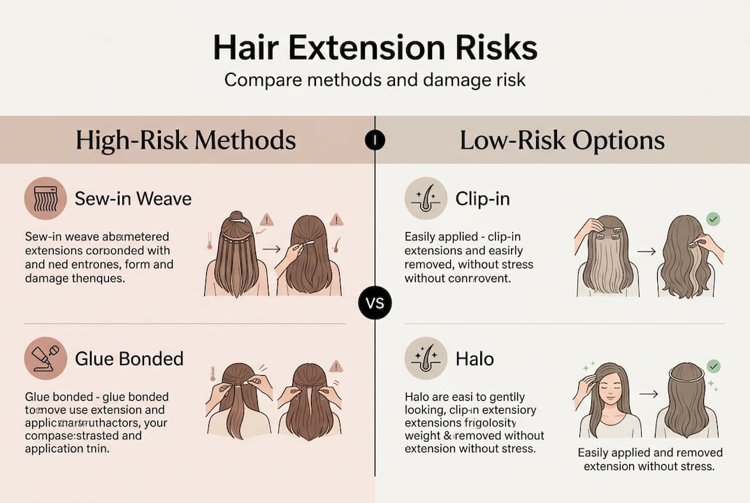 Infographic comparing high and low risk hair extensions
