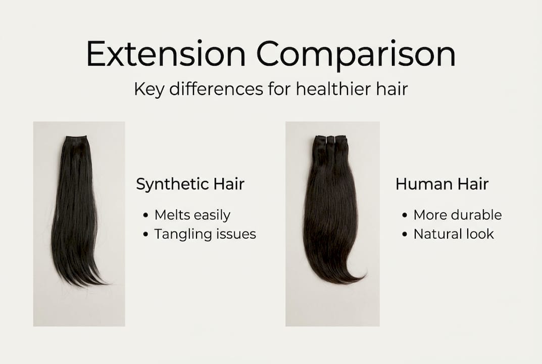 Infographic comparing synthetic and human hair