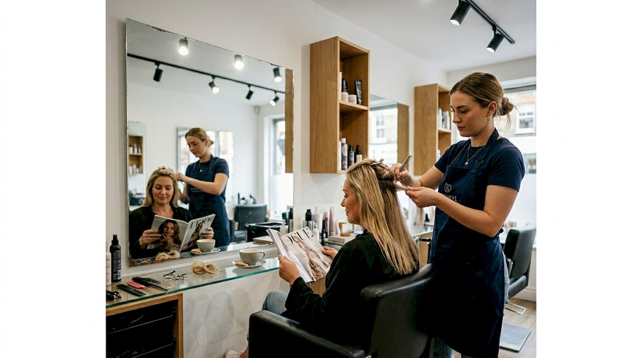 Stylist preparing permanent hair extensions in salon