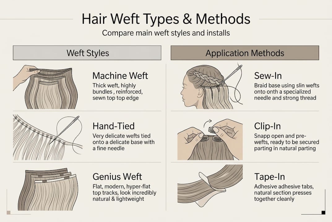 Infographic showing weft types and methods
