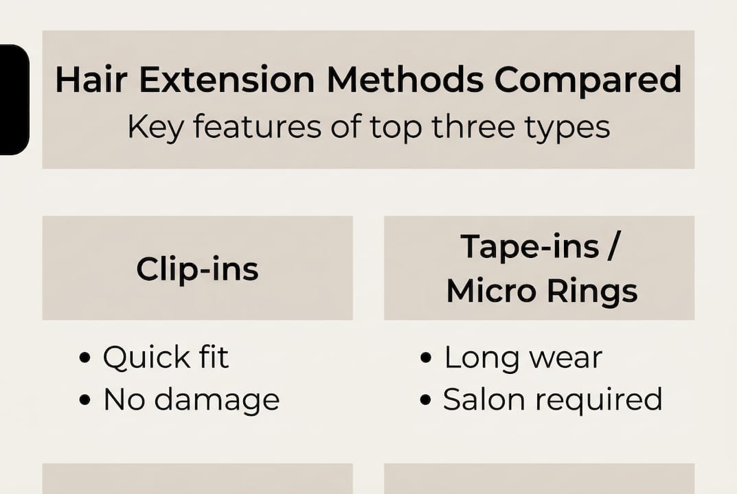 Infographic comparing main hair extension types