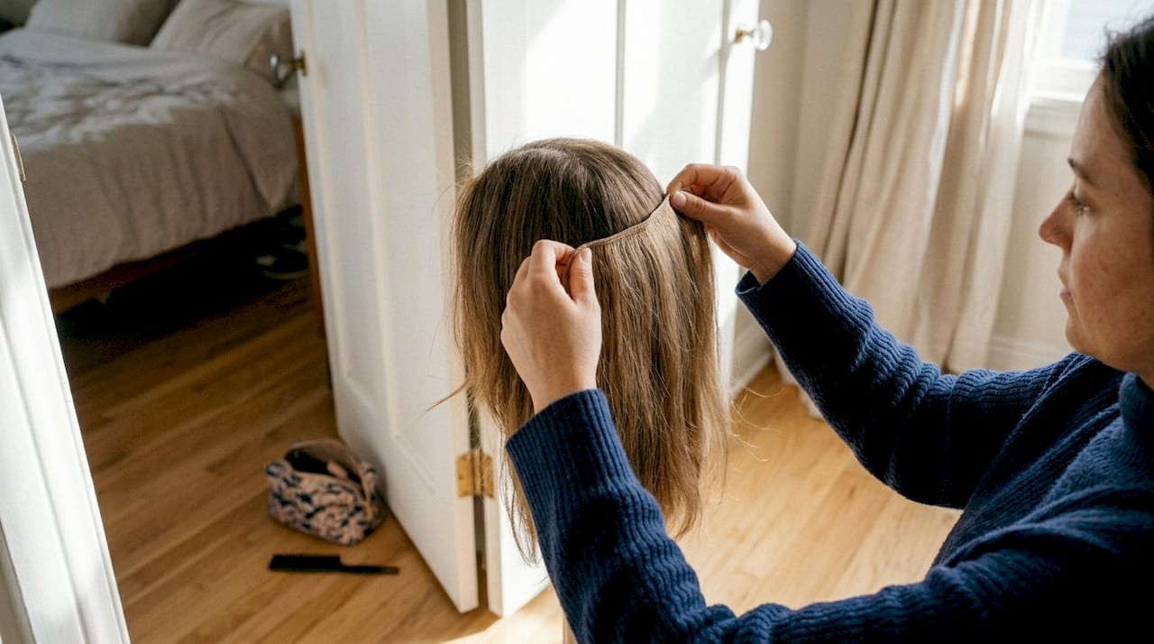 Hands matching extension to natural hair