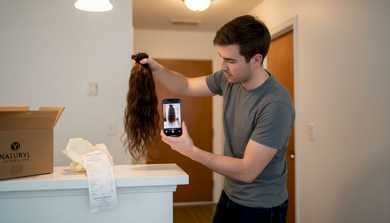Man photographs hair extensions for evidence