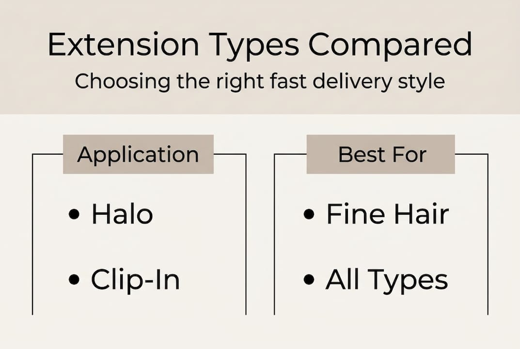 Infographic comparing extension types and hair suitability
