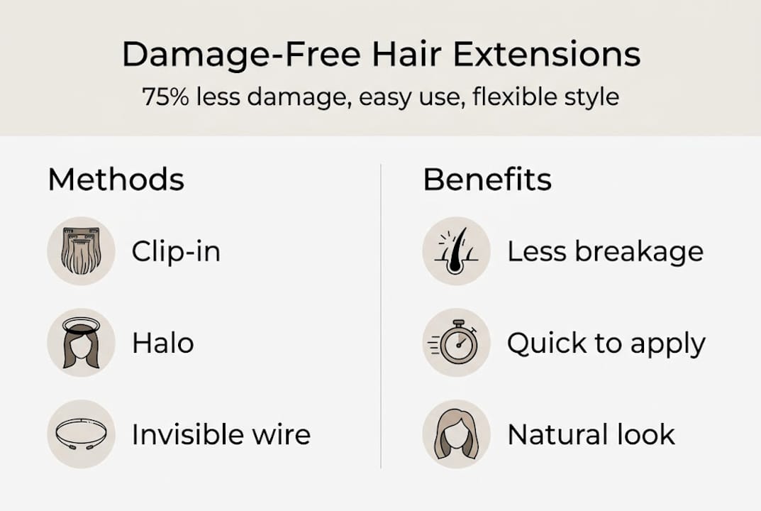 Infographic comparing damage-free hair extension methods