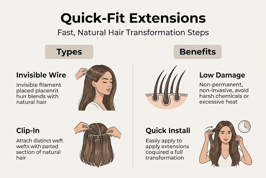 Quick-fit extensions types and benefits infographic