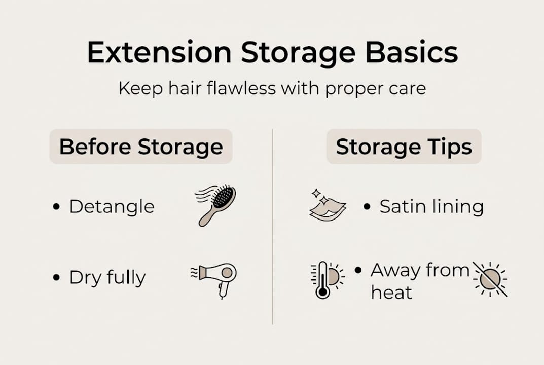 Infographic with hair extension care and storage tips