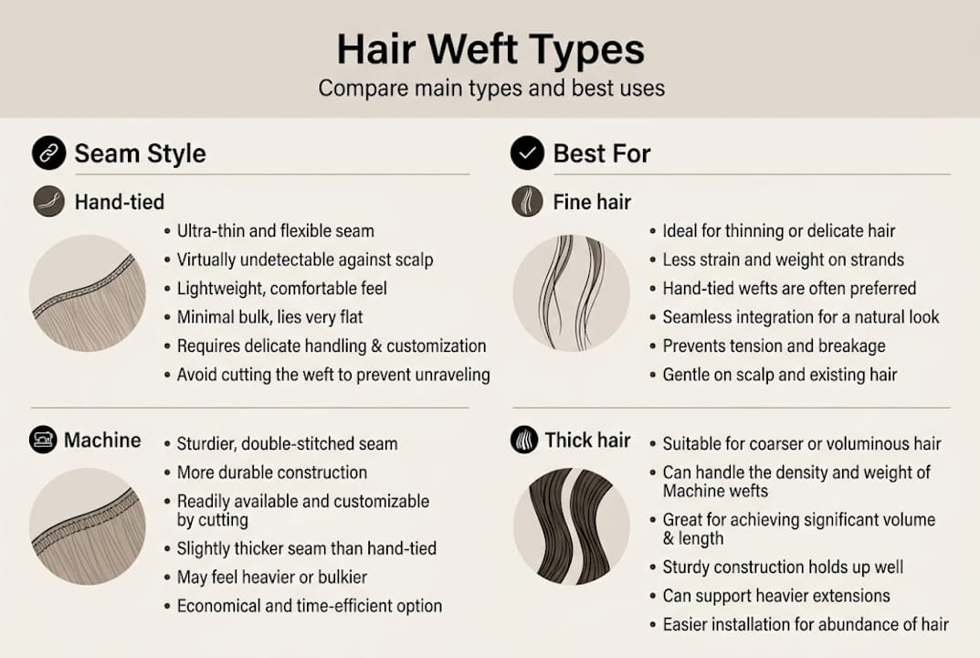 Infographic comparing hair weft types