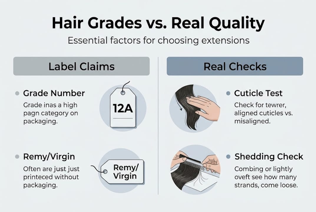 Infographic comparing hair grades to quality checks
