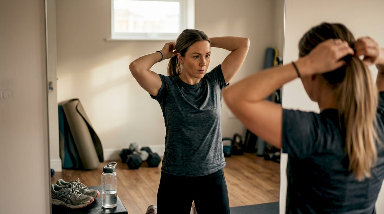Woman preparing hair for workout