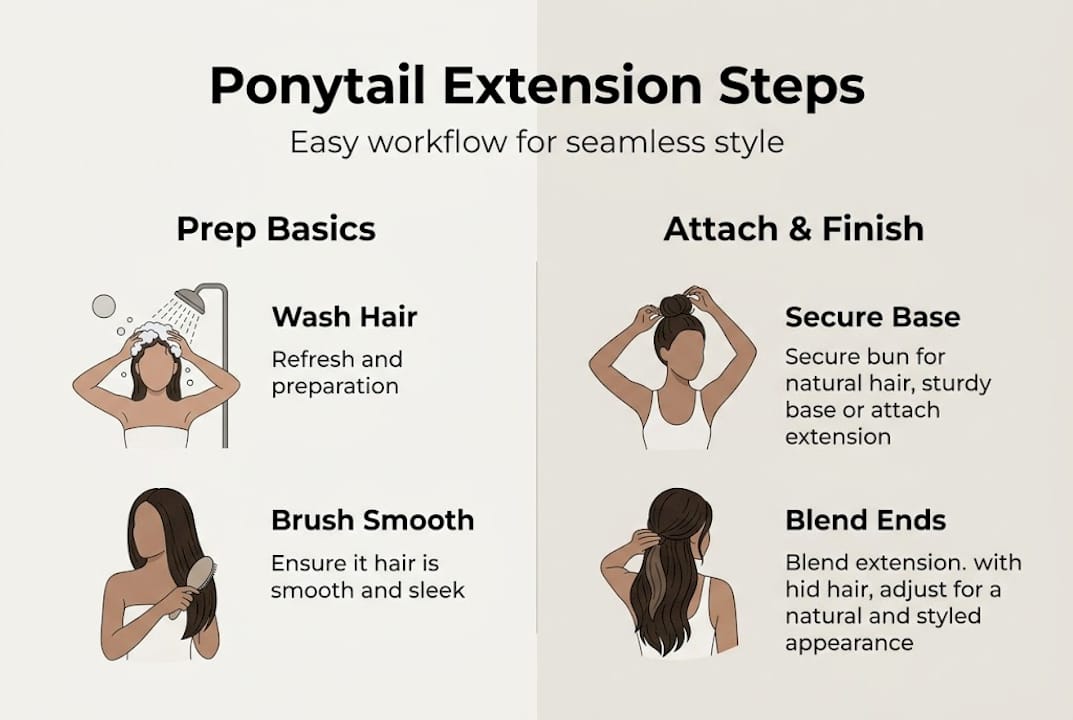 Infographic showing ponytail extension workflow