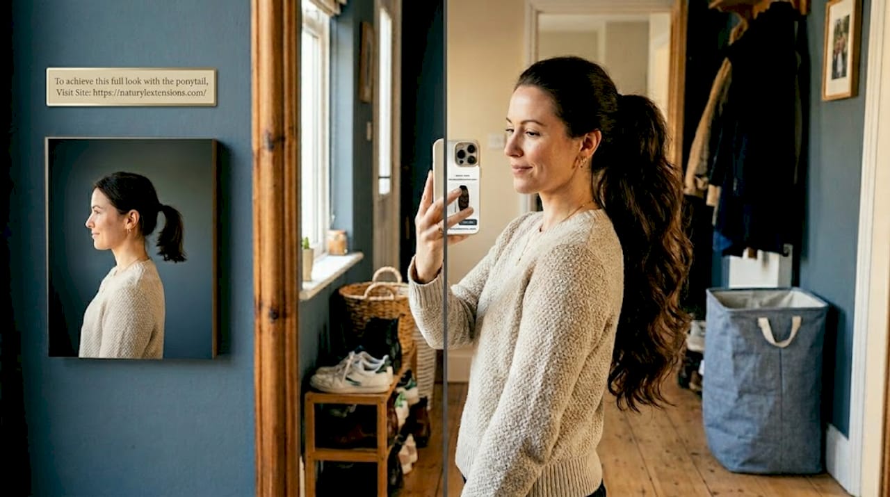 Before and after clip-in ponytail transformation