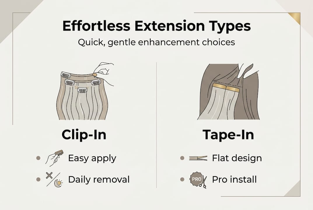 Infographic showing quick hair extension types