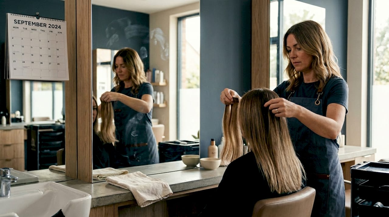 Stylist matching hair extension colour