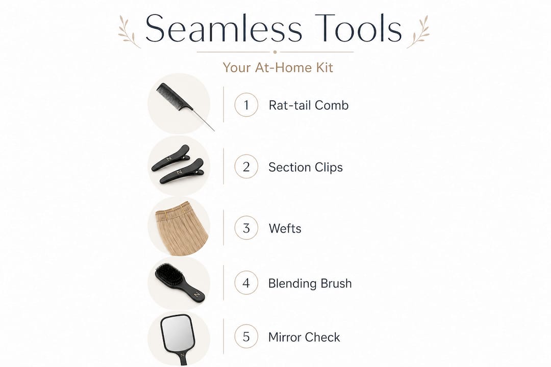At-home seamless hair extension toolkit infographic
